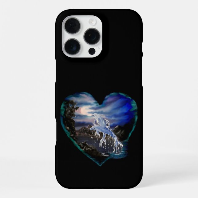 Coque iPhone Baie à la nuit, Amour Dauphin (Verso)