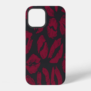 Coque iPhone 12 Baisers en bâton à lèvres : empreintes rouges fonc