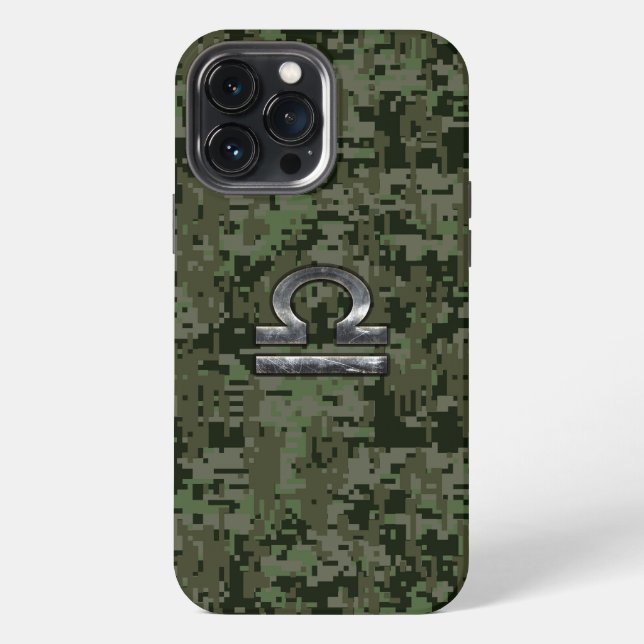 Coque iPhone Balance zodiacale argent camouflage vert (Verso)