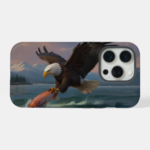 Coque iPhone 15 Pro Bald Eagle attrape un Saumon à Dusk