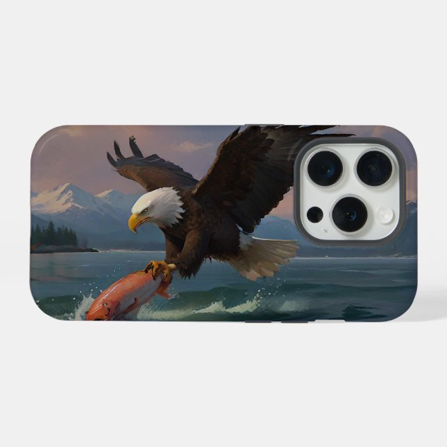 Coque iPhone Bald Eagle attrape un Saumon à Dusk (Verso Horizontal)