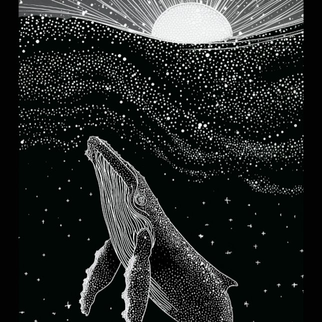 Coque iPhone Baleine à bosse étoilée Art points célestes Noir e (Créateur téléchargé)