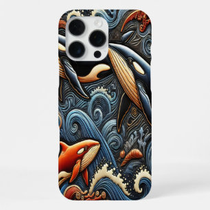 Coque iPhone 16 Pro Max Baleines nageant à travers des vagues océaniques v