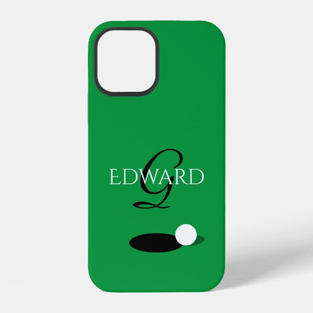 Coque iPhone Balle de golf verte avec monogramme de nom de golf (Verso)