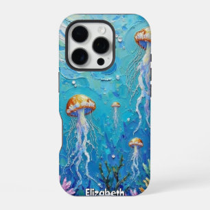 Coque iPhone 16 Pro Ballet sous-marin : Méduse dans une mer vibrante