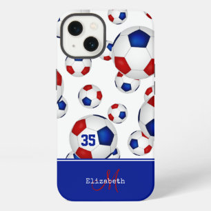 Etui iPhone 13 ballons de football personnalisés rose blanc bleu