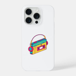 Coque iPhone 15 Pro Bande Cassette Rétro Avec Écouteurs Musique 80s 90
