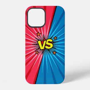 Coque iPhone 12 Bande dessinée versus arrière-plan, style pop-art