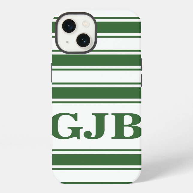 Coque iPhone Bande horizontale verte avec monogramme (Verso)