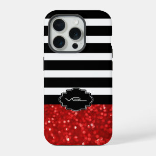 Coque iPhone 15 Pro Bande noire et Parties scintillant rouge