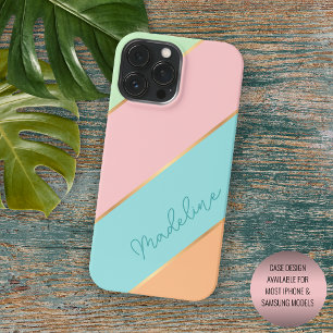 Coque iPhone 16 Pro Max Bandes artistiques vert menthe personnalisé bleu a