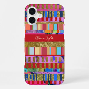 Coque iPhone 16 Plus Bandes Colorées sur Rose Moderne Féminin