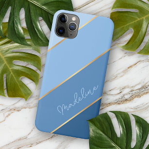 Coque iPhone 16 Pro Max Bandes d'art bleu clair moyen foncé classique pers