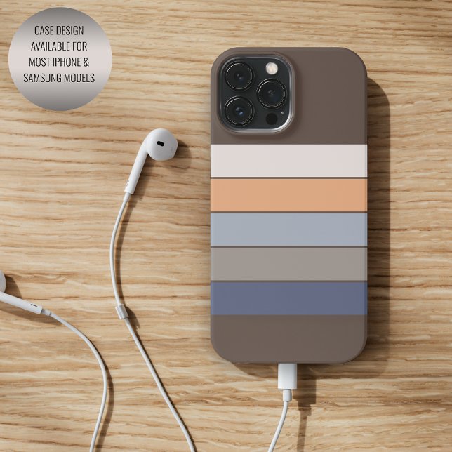 Coque iPhone Bandes d'art bleu foncé beige orange gris (Créateur téléchargé)