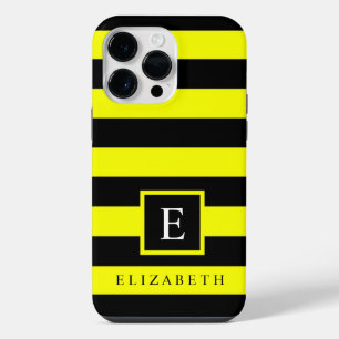 Coque Pour Pour iPhone 14 Pro Max Bandes de couleur noir jaune néon personnalisables