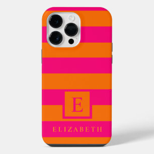 Coque Pour Pour iPhone 14 Pro Max Bandes de couleur orange rose profond personnalisé