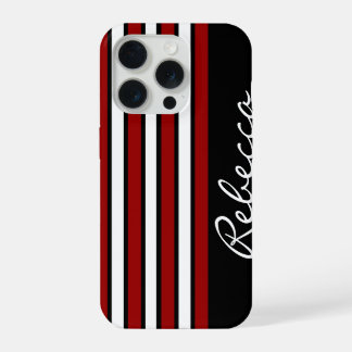Coque iPhone 15 Pro Bandes élégantes rouge blanc et noir