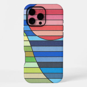 Coque iPhone 16 Pro Max Bandes géométriques avec cercle rouge et courbes v