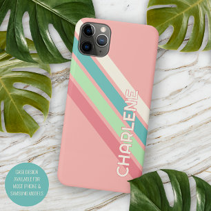 Coque iPhone 16 Pro Max Bandes personnalisées bleu sarcelle aqua corail li