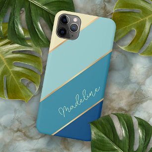 Coque iPhone 16 Pro Max Bandes personnalisées bleu sarcelle aqua turquoise