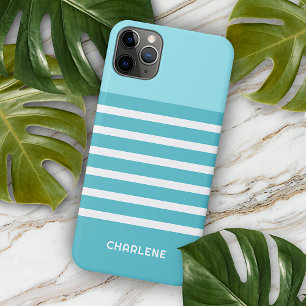 Coque iPhone 16 Pro Max Bandes personnalisées bleu turquoise vert blanc