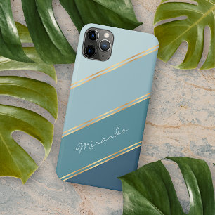 Coque iPhone 16 Pro Max Bandes personnalisées sarcelle bleu océan vert