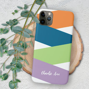 Coque iPhone 16 Pro Max Bandes Personnalisées Violet Turquoise Bleu Vert C