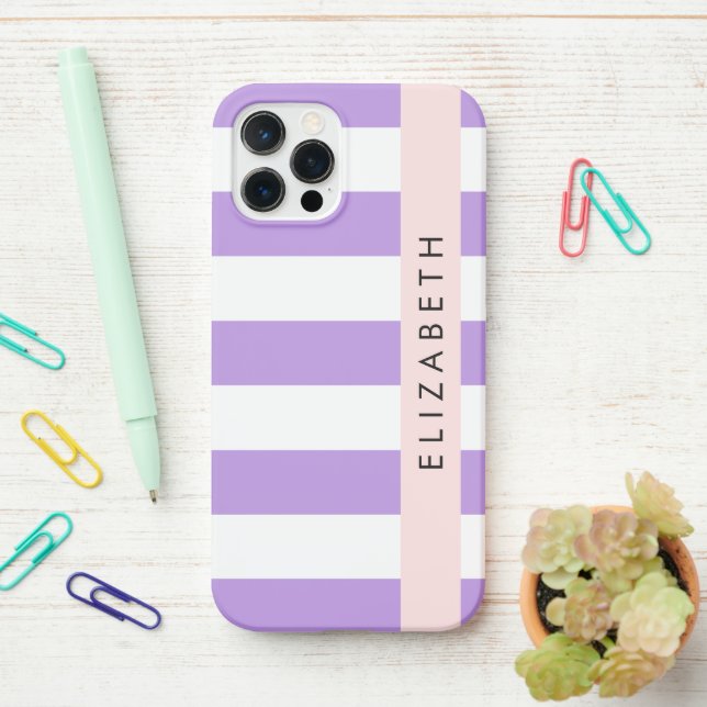 Coque iPhone Bandes Violettes, Motif Gratté, Lignes, Votre Nom (Sur le bureau)