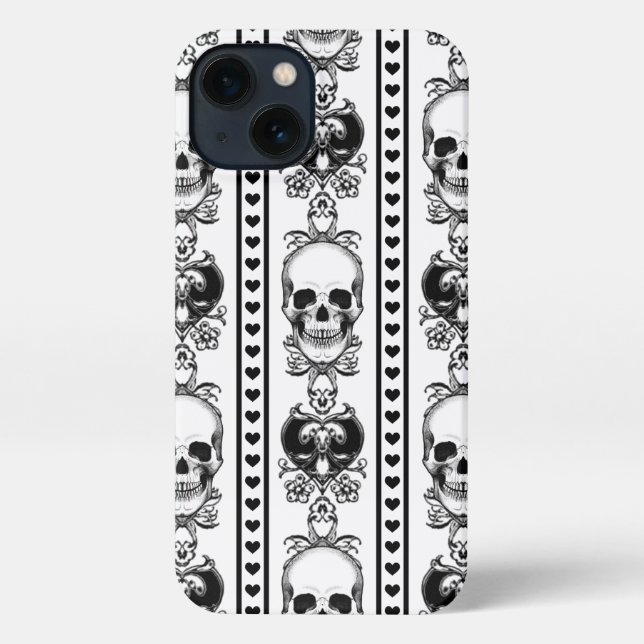 Coque iPhone Baroque Crâne Motif blanc (Verso)