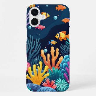 Coque iPhone 16 Plus Barrière de corail sous-marin coloré et vie de poi
