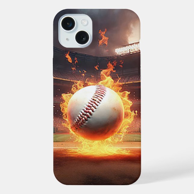 Coque iPhone Baseball en feu dans un stade (Verso)