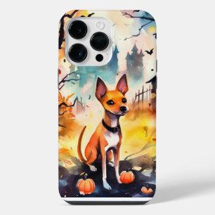 Coque Pour Pour iPhone 14 Pro Max Basenji Halloween avec citrouilles effrayant