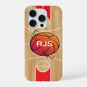 Coque iPhone 15 Pro Basket-ball Monogramme sur terrain de basket