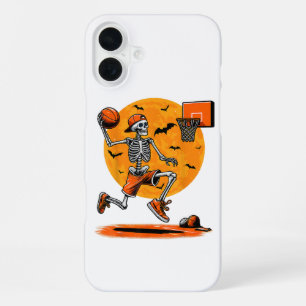 Coque iPhone 16 Plus Basket-ball squelette Halloween effrayant