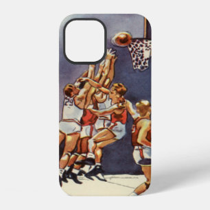 Coque iPhone 12 Basket-ball vintage sportif, joueurs dans un jeu