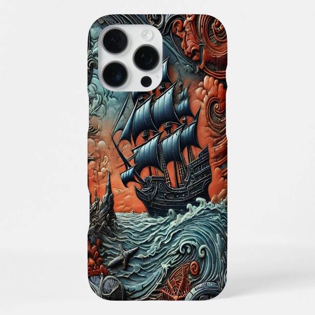Coque iPhone Bateau complexe naviguant à travers une scène d'oc (Verso)