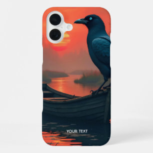 Coque iPhone 16 Plus Bateau Corbeau Coucher de Soleil Fantastique Migno