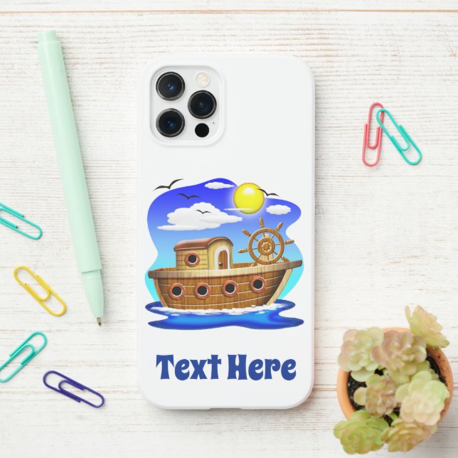 Coque iPhone Bateau de pêche dessin animé  (Sur le bureau)