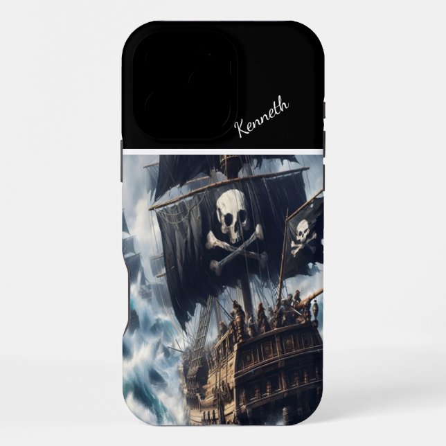 Coque iPhone Bateau Pirate Bravant La Tempête (Verso)
