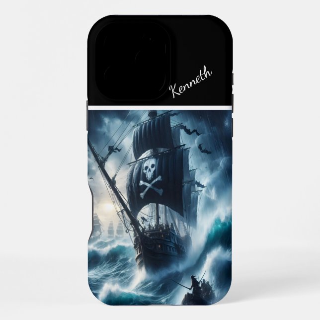 Coque iPhone Bateau Pirate Dans Une Tempête (Verso)