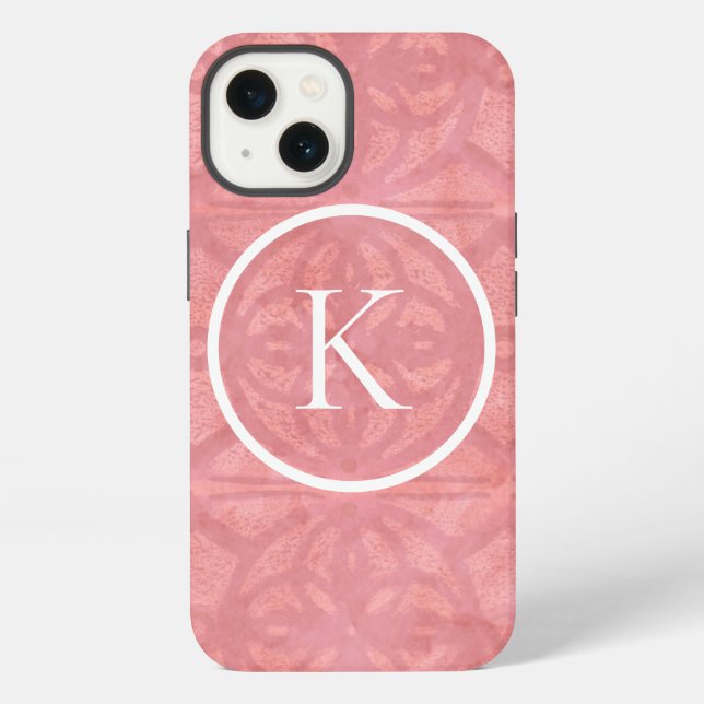 Coque iPhone Batik Aquarelle Rose Saumon Avec Initiale (Verso)