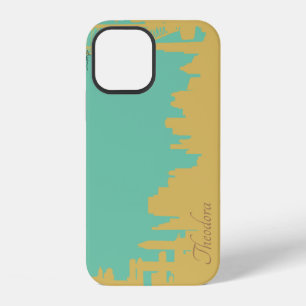 Coque iPhone 12 Bâtiments turquoise or abstrait
