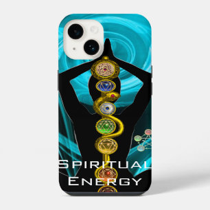 Coque Pour iPhone 14 BÂTON ASCLÉPIUS, 7 CHAKRAS YOGA POSE DU LOTUS Bleu