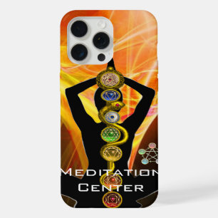 COQUE iPhone 15 PRO MAX BÂTON ASCLÉPIUS, 7 CHAKRAS YOGA POSITION DU LOTUS