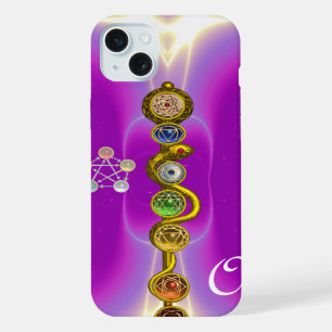 COQUE iPhone 15 PLUS BÂTON D'ASCLEPIUS 7 CHAKRAS, YOGA, ÉNERGIE SPIRITU