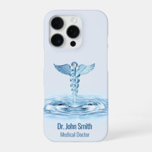Coque iPhone 16 Pro Bâton de Hermès Caducée Eau Ondulations Bleu Médic