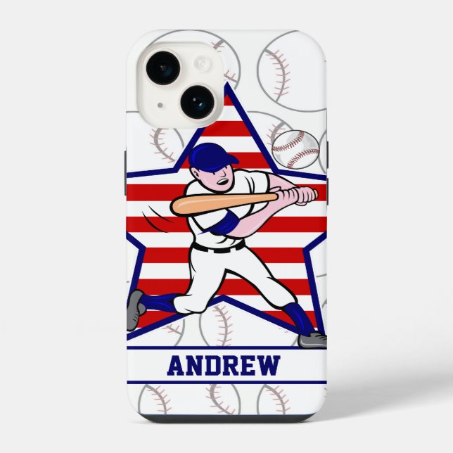 Coque iPhone Batteur de baseball des étoiles et des rayures per (Verso)