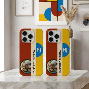 Coque iPhone 15 Pro Bauhaus Géométrique Moderne Photo & Monogramme Per