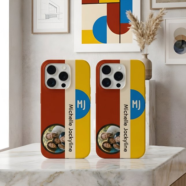 Coque iPhone Bauhaus Géométrique Moderne Photo & Monogramme Per (Créateur téléchargé)
