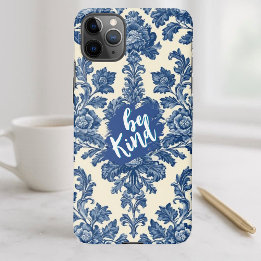 Coque iPhone 11Pro Max Be Kind Minimal Vintage French Toile Blue Rustic 